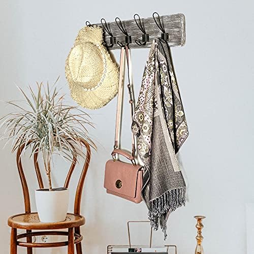 Coat Rack Wall Mount, Reclaimed Wood, 24 Inch, 5 Bronze Hooks, Whitewash - Image 5