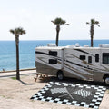 EEZ RV Products 9'x12'cf Heavy Duty Reversible/Durable Outdoor RVing/Boondocking Mats (9ft x12ft Black & White Checker Flag) Come with Large Storage Bag & 6 Sets of Stakes and Washer by EEZRVProducts