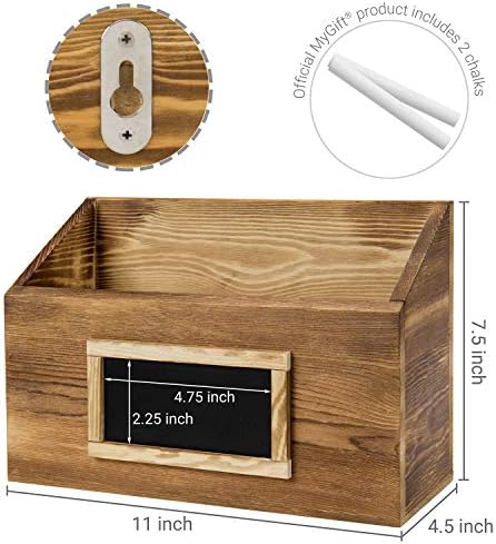 MyGift Rustic Burnt Wood Wall Mounted Mail File Magazine Holder Set of 2 - Image 4
