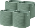 Dreamcountry 13x13 Cube Storage Bins, Storage Cubes with Handles, 4 Pack Cotton Rope Basket for Shelves, Cube Storage Organizer forToys, Book, Clothes, Home, Office, Nursery, Green by Dreamcountry