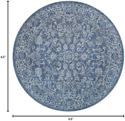 JONATHAN Y Weave Floral Indoor Outdoor Round Area Rug 5 Ft Navy/Gray, Tela Bohemian Textured for Backyard, Patio, Porch, Easy-Cleaning, High Traffic, Pet-Friendly, Non-Shedding (SMB100B-5R) - Image 2