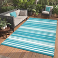 GAOMON 8x10 Modern Lines Reversible Outdoor Rug Waterproof Geometric Striped Plastic Straw Outdoor Rug UV-Resistant Portable Outdoor Large Carpet Mat for Camping Patio Balcony Picnic Teal White by GAOMON
