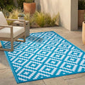 FH Home Outdoor Rug - Waterproof, Fade Resistant, Reversible - Premium Recycled Plastic - Geometric - Large Patio, Deck, Sunroom, Camping, RV - Aztec - Teal & White Crease Free - 6 x 9 ft by FHHome