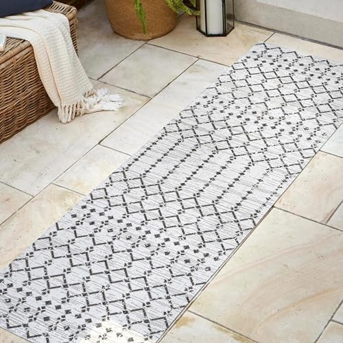 Eyely Moroccan Woven Runner Rug 2X10 Cream/Black, Indoor Outdoor Rug by eyely