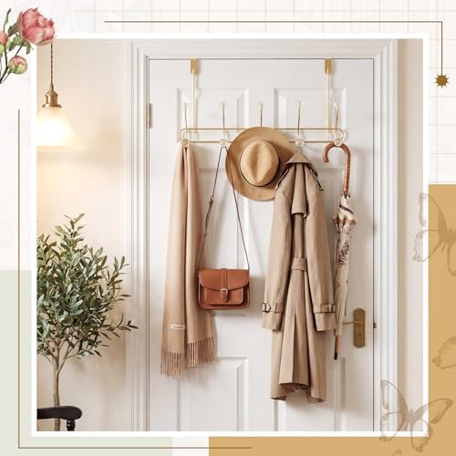 Gold over the Door Towel Hooks with Crystal Knobs, 10 Hook Heavy Duty Doors Hanger Rack for Bathroom, No Drill Slim over Door Organizer for Bedroom Closet, Holds Coat Towels Robes Bags Purse - Image 5
