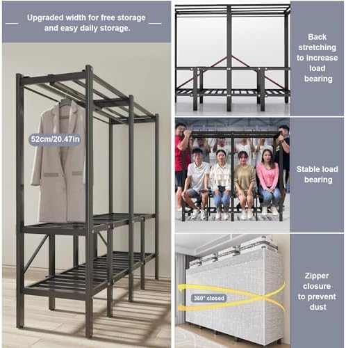 FPIGSHS Portable Wardrobe Closet Rack,1100lbs,Heavy-Duty Foldable Garment Rack With Cover，Freestanding Clothes Organizer System,enclosed Curtain Armoires For Hanging Clothes For Bedroom - Image 6