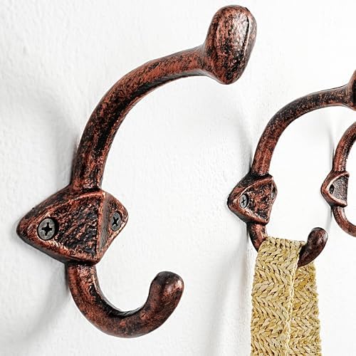 Dseap Cast Iron Wall Hooks L=5”, Heavy Duty Coat Hooks, Rustic Vintage Farmhouse Hook for Hanging Winter Coats Jackets Towels Hats Bags Plants, Antique Copper, Pack of 10 (ShieldBold) - Image 3