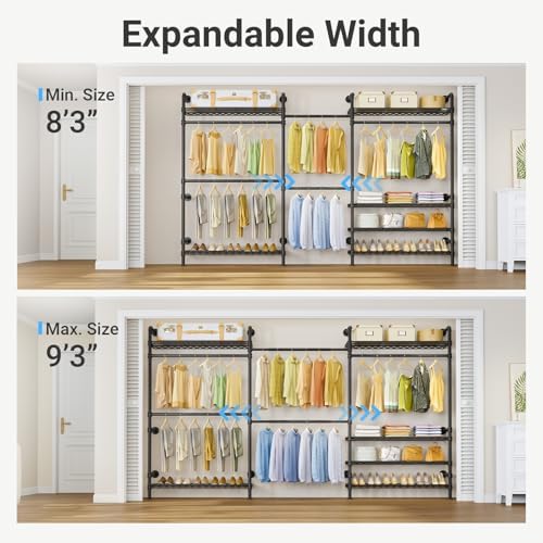 Timate F3 Plus Wall Mounted Clothes Rack Industrial Pipe Clothing Rack for Hanging Clothes, Heavy Duty Clothes Rack with Shelves, Expandable Garment Rack Wall Closet System, Black Pipe Closet Kit - Image 3