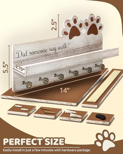 MTERSN Dog Leash Holder for Wall with Shelf for Dog Food & Leash, White - Image 6