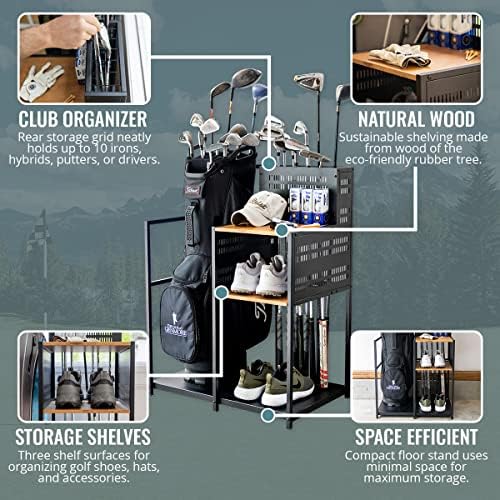 Teal Triangle Golf Storage Organizer, Heavy Duty Garage Freestanding Storage, Holds Golf Clubs, Bags, Golf Accessories, Golf Gifts for Men - Image 4