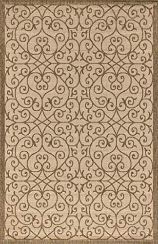 Eyely Filigree Textured Weave Area Rug 5X8 Beige/Brown, Indoor Outdoor Rug - Image 2
