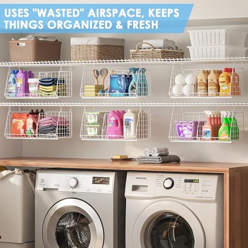 23.62” Extra-Long Under-Shelf Hanging Laundry Basket Organizer, 3-Pack Space-Saving Laundry Organizer, Fits Wire Shelving (Rod Diameter < 0.38”), Modular with Dividers for Custom Laundry Organization - Image 4