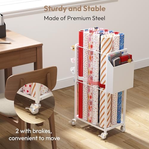 Wrapping Paper Storage Cart Station with 12PCS Slap Bands - Image 6