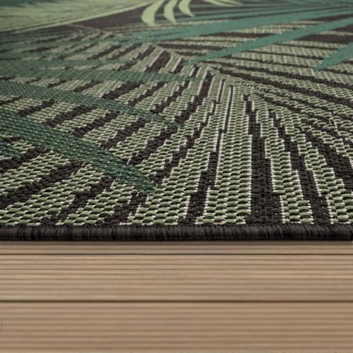 Paco Home Indoor & Outdoor Rug Flat-Weave Jungle Floral Palm Trees Design Black Green, Size: 5' x 7' - Image 3