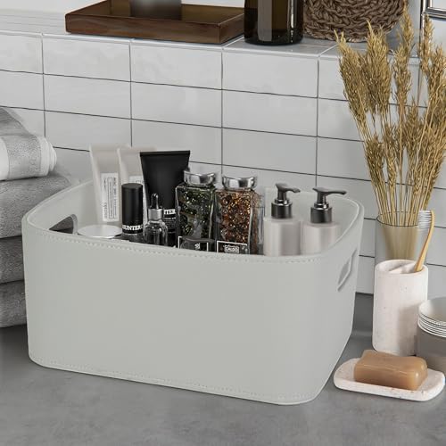 HofferRuffer Faux Leather Storage Baskets Bins with Velvet Lining for Organizing, Storage, Gifts, Set of 3 Nesting Shelf Baskets Decorative Storage Boxes for Home Organization (Grey) - Image 5