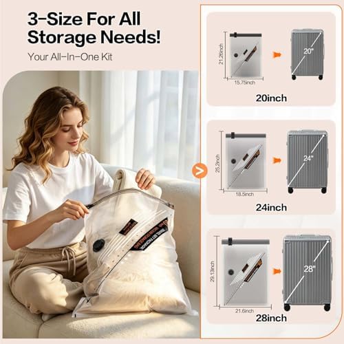 Rechargeable Wireless Pump Travel Storage Bags Set - 20 Pack Portable Space Saver Bags for Travel & Home - Vacuum Compression Packing Seal for Clothes, Blankets, Seasonal Storage - Image 4