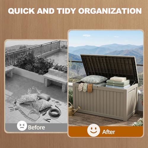 EFU Outdoor Storage Box 330 Gallon Deck Box, Waterproof Resin, Grey - Image 4