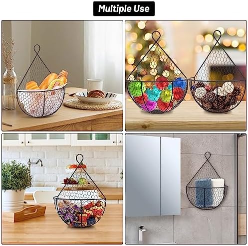 BSTKEY Set of 2 Hanging Black Metal Fruit Vegetable Baskets - Image 5