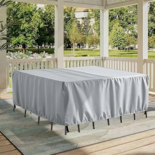 UPGRADE Outdoor Furniture Covers, Custom Size 64"(L) x 36"(W) x 32"(H) Rectangular Patio Table and Chair Waterproof Covers, Heavy Duty 420D, Silver - Image 4