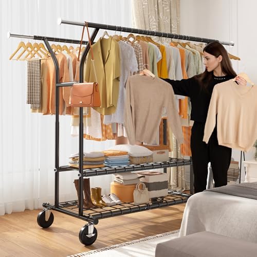Raybee 74" W Clothes Rack 630 LBS Heavy Duty Double Rods Adjustable Size - Image 6