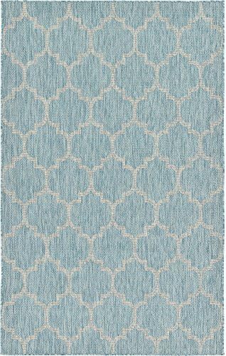 Unique Loom Outdoor Trellis Collection Area Rug (5' 1" x 8' Rectangle, Aquamarine/ Gray) - Image 3
