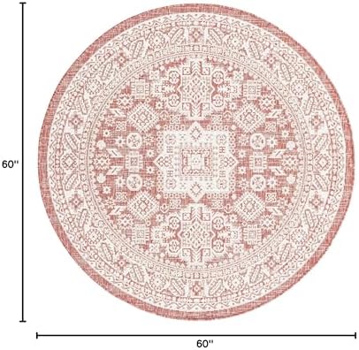 Rugs.com - Outdoor Aztec Rug – 5 Ft Round Rust Red Indoor/Outdoor Rug – Stain Resistant, Easy Clean for Patios, Decks, and Porches - Image 2