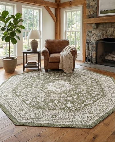 Rugs.com - Outdoor Aztec Rug – 8 Ft Octagon Green Indoor/Outdoor Rug – Weather-Resistant Flatweave Area Rug for Patio, Deck, and Porch - Image 4