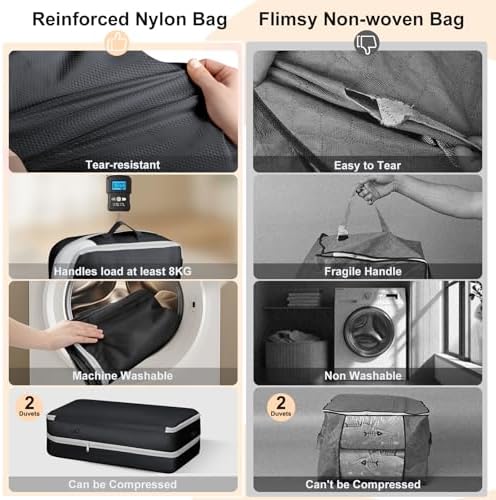 Comforter Storage Bag - Large Capacity Bedding Storage Bags Ultra Space Saving Self Compression Organizer, Washable Compression Bags for Storage Comforter Blanket Duvet Pillow, 4-Pack, Black - Image 4