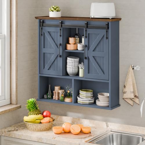 Vabches Bathroom Wall Cabinet, Farmhouse Medicine Cabinet, Navy Blue - Image 3