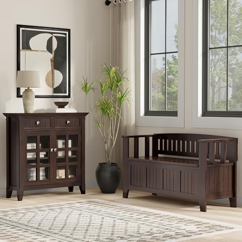 SIMPLIHOME Acadian 2-Seater Storage Bench and Cabinet Set in Brunette Brown - Image 2