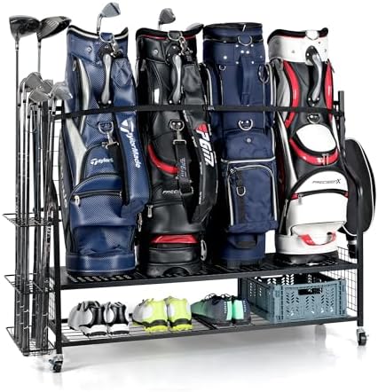PLKOW Rolling Golf Bag Storage Organizer for 4 Bags, Black by PLKOW