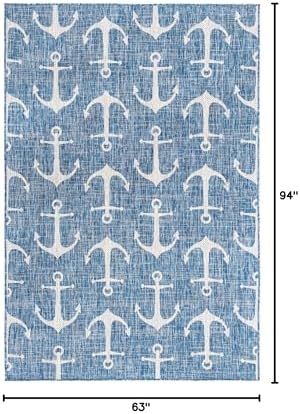 Unique Loom Outdoor Coastal Collection Area Rug - Ahoy (5' 3" x 7' 10" Rectangle, Blue/ Ivory) - Image 2