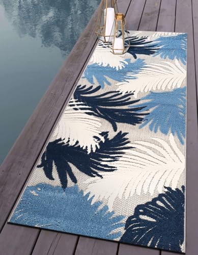 Rugshop Lucca Indoor/Outdoor Contemporary Floral Area Rug Navy 2'7" x 12' - Image 3