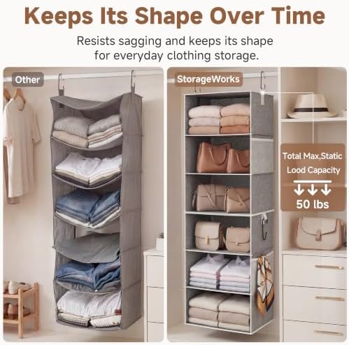 StorageWorks Hanging Closet Organizer, 6-Shelf with 2-in-1 Design, Ivory - Image 5