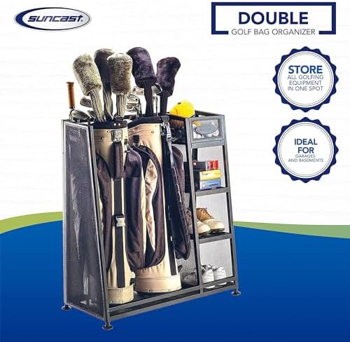 Suncast Golf Bag & Golfing Equipment Heavy-Duty Metal Organizer Rack w/ 3 Storage Shelves - Image 2