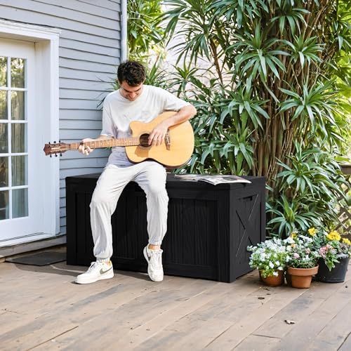 Greesum 120 Gallon Deck Box, Resin Outdoor Storage Container, Black - Image 3