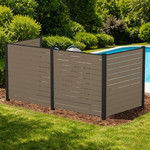 Kozyard 50" W x 48" H Outdoor Privacy Screen with Aluminum Posts, Air Conditioner Fence Panels, Pool Equipment Enclosure, Trash Can Screen Fence Kit for Outside Backyard Patio, Taupe, 4 Panels by Kozyard