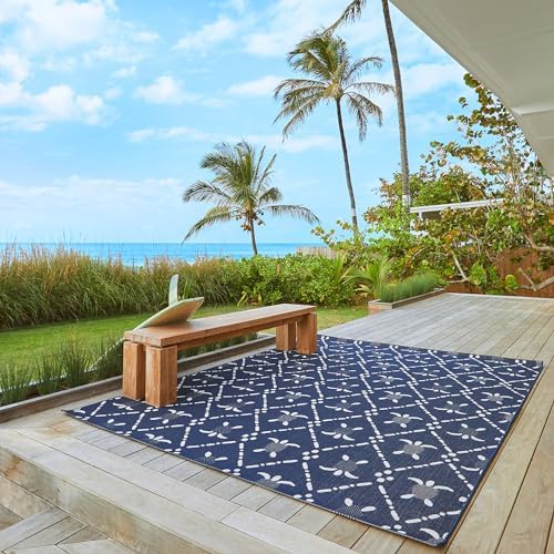 Gertmenian Indoor/Outdoor Kona Coast by Reyn Spooner Rug - 8x10 Large, Stain & UV Resistant, Ideal for Deck, Patio, Poolside Rooms - Turtle Geometric, Navy Blue, 46660 - Image 2