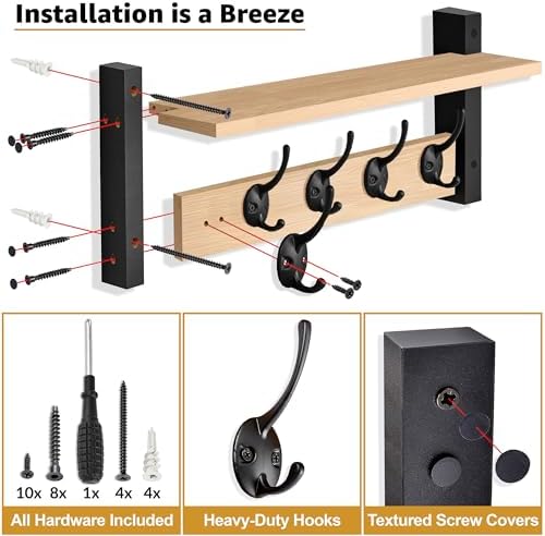 Sorbus Coat Rack Wall Mount with Shelf (Maple Wood, 24 Inch) - Image 5