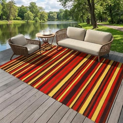 GAOMON 9x18 Outdoor Rug Waterproof for Patio Plastic Straw Large Rug Geometric Stripe Indoor Outdoor Area Rug Modern Lines Camping Rugs for RV Porch Deck B Trailer Beach, Purple/Red/Orange/Yellow by GAOMON