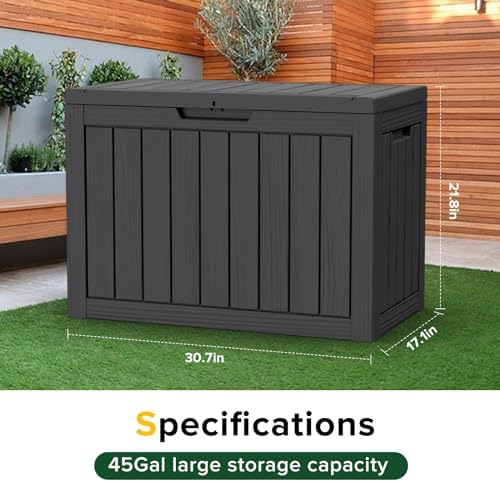 45 Gallon Outdoor Storage Box Waterproof, UV Resistant Deck Box, Lockable Resin Deck Box for Garden Tools Equipment and Cushions, Black - Image 3