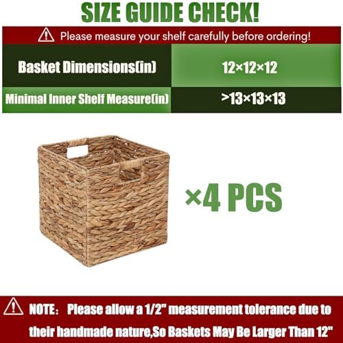 12x12in Storage Baskets 4 Pcs Water Hyacinth Basket,Foldable Storage Cubes - Image 2