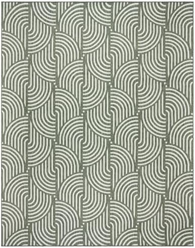 Gertmenian Indoor Outdoor Modern Area Rug - 6x9 Medium, Fade Resistant, Ideal for High Traffic in Living Room, Bedroom, Patio - Geometric, Dk. Green, 25542 by Gertmenian