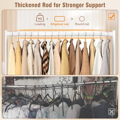 EAGMAK Heavy Duty Clothes Rack Load 420 LBS, 47.2" Long Rolling Garment Rack with Lockable Wheels, Standing Metal Clothing Hanger, Portable Wardrobe Sturdy Coat Organizer for Hanging Clothes (White) - Image 4