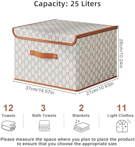 Tuza 4 Pack Fabric Storage Bins with Lids, Collapsible Closet Organizer Container, Decorative Storage Boxes with Lids for Organizing Clothes, Blanket, Grey & White, Medium - Image 2