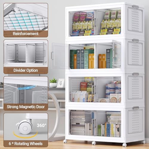 BROVIEW 600 Qt Stackable Storage Bins Foldable Cabinet, V40 White 3-Pack - Image 4