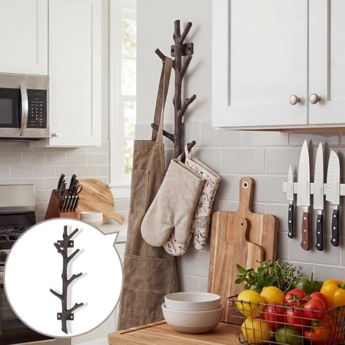 12" Cast Iron Tree Branch Vertical Coat Hat Rack Wall Mount Heavy Duty Decorative Coat Hook Rustic Hanger for Coats Bags Hats Key Entryway Bedroom Hallway Bathroom Storage (Rust Color,2 Pcs) - Image 4
