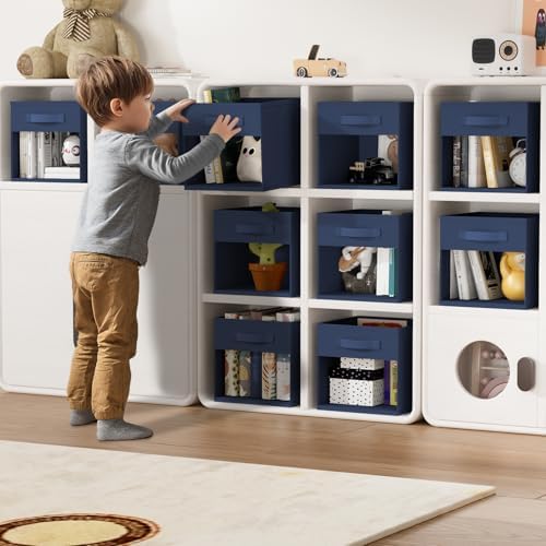 DIMJ Cube Bins, 12.2-Inch Storage Bins Cubes with Window, 6 Packs Collapsible Storage Bins with Handles, Closet Storage Baskets for Organizing Living Room, Office, 6 Pack,Navy Blue - Image 4