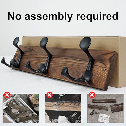 SKOLOO 17-Inch Wood Coat Rack Wall Mount with 3 Triple Hooks - Ideal for Family Entrances, Classrooms, and Pet Supplies Storage - Perfect Coat Hooks for Wall,Charred Golden Brown, Pack of 2 - Image 6