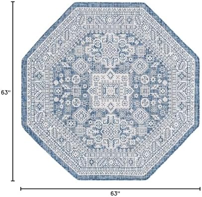 Rugs.com - Outdoor Aztec Rug – 5 Ft Octagon Blue Indoor/Outdoor Rug – Weather Resistant Flatweave for Patio, Deck, and Porch - Image 2
